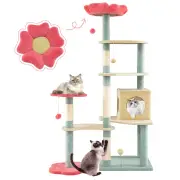 CostwayMulti-Level Aesthetic Floral Kitten Tower with Condo and Perch-Red