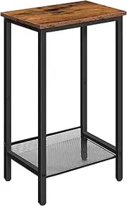 HOOBRO Tall Side Table, Industrial End Telephone Table with Adjustable Mesh Shelves, Small Entryway Table, Laptop Table for Office, Hallway, Living Room, Rustic Brown and Black BF03DH01