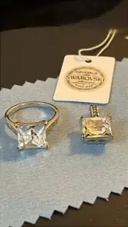 Swarovski Crystal Solitaire Princess Cut Engagement Ring set in Sterling Silver