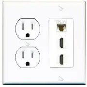 1 Port CAT6 2 HD Wall Plate-Tamper Proof White