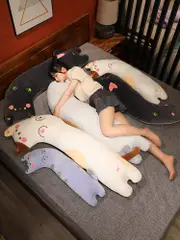可愛貓咪側睡抱枕 冰絲親膚長條枕臥室專用 (8.3折)