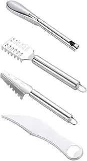 Amosfun 4Pcs Scrapers Kitchen Fish Cleaning Tools with Comfortable Grip for Home Restaurant Picnic Use Design