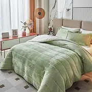 3-Layer Luxury Flannel Fleece Thick Bed Blanket Twin Size, Soft Plush Velvet Sherpa Blanket with 2 Pillow Shams Heavy Warm for Winter, Breathable n Washable, Mint Green