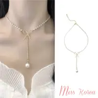 在飛比找momo購物網優惠-【MISS KOREA】韓國設計設計感蝴蝶結氣質珍珠項鍊