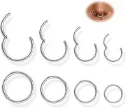 [Kakonia] 8Pcs 16G Surgical Steel Hinged Clicker Segment Nose Rings Hoop Helix Cartilage Daith Tragus Sleeper Earrings Body Piercing 6-12MM Improved