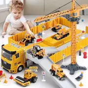Construction Truck Toys Set w/Crane, Excavator, Forklift, Bulldozer for 3+ Kids
