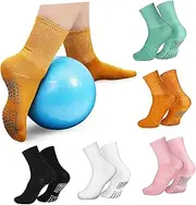 Healeved Elastic Non-slip Yoga Socks for Women 5 Pairs Pilates Socks Grip High Ankle Socks for Dance Fitness