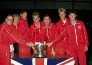 The Great Britain Davis Cup team with the trophy after defeating - Old Photo