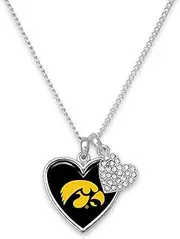 From the Heart Enterprises Iowa Hawkeyes Amara Crystal Heart Silver Chain Necklace Jewelry Gift, Black, Silver, No Gemstone
