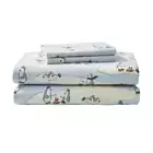 Eddie Bauer Sheet Set King Soft Flannel Skating Penguins Light Blue 4-Piece