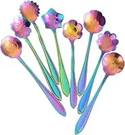 AnSaw 8 Pcs Flower Spoon Set, Stainless Steel Reusable Tea Scoops Stirring Spoon Coffee Spoon Mixing Spoon Sugar Dessert Cake Spoon Ice Cream Spoons Tableware for Tea Partie (length:4.9 inch, Rainbow)