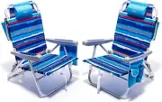 Beach Chairs for Adults 2 Pack 5 Position Lay Flat, Portable Folding Backpack