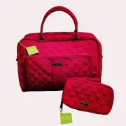 Vera Bradley Tango Red Quilted Travel Bag with Trolley Sleeve & Makeup Case