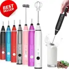 Milk Frother Rechargeable Handheld 3-Speed Stainless Whisks Black