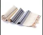 Sand Free 100% Turkish Cotton Beach or Bath Towel Blue & Ecru stripes 70"x40"