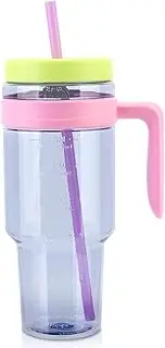 Cafezi 50oz Tritan Plastic Tumbler with Straw & Lid - BPA-Free Leakproof Water Bottle with Time Markers, Wide Mouth Design for Iced Drinks | Reusable Travel Mug Perfect for Gym, Office &Camping