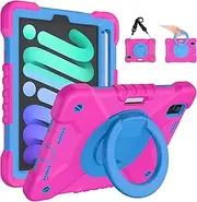2024 New iPad mini 7 Case (A17 Pro)/iPad mini 6 Kids Case 2021,iPad mini 7th/6th Generation 8.3-inch Case for Kids Built-in Pencil Holder with 360° Rotating Handle Stand