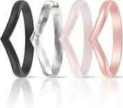 [ThunderFit] Thin Heart Shaped Silicone Wedding Rings for Women - 8 Rings / 4 Rings / 1 Ring - Stackable Rubber Engagement Bands