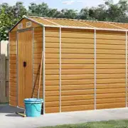 Garden Shed Light Brown 191x470x198 cm Galvanised Steel Outdoor Storage Ventilat