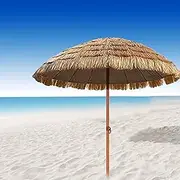 Garden Parasol, Parasol Umbrella, Patio Umbrella Table Market Umbrella, Inclined Design, 7.8ft Outdoor Straw Parasol Umbrella for Garden Deck, Backyard, Pool, Beach, Natural Color, Collector88