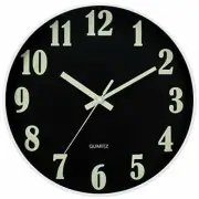 Modern Night Light Wall Clock, 12 Inch Silent Non-Ticking Night Light Black