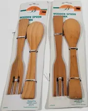Wooden Spoon and Fork for Serving Salad Server Wooden Utensil Set 2pcs