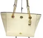 Coach TURNLOCK CHAIN TOTE 27 CHALK white Pebble Leather Shoulder Bag NEW 57107