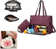 Kristie Leblanc Tote Bag, 2 in 1 Tote Bag Lunch Bag Combo, 15.6 Inch Pu Laptop Bags with Insulated Lunch Compartment Combo, Large Capacity, with Purse and Keychain Pendant (Wine Red)