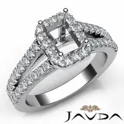 Halo Emerald Split Shank Semi Mount Prong Diamond Women Engagement Ring 0.75Ctw.