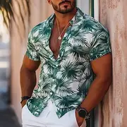Men's Leaf Tropical Summer Hawaiian Shirt Aloha Shirt Short Sleeve Hawaiian Vacation Summer Spring Turndown Button Up White Blue Orange Green
