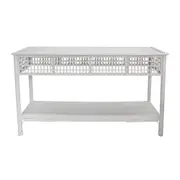New Bahama 137x80cm Bamboo Console Table w/ Glass Top Rectangle Furniture White