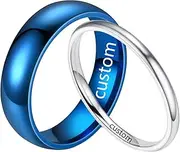 [Ｗoowayo] Couple Rings with Engraving Promise Rings for Men and Women,Promise Ring Stainless Steel 2/6MM Blue Silver Ring with Polished Round Women 6 + Men 8