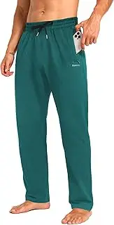 [Rancoto] Men's Sweatpants Cotton Yoga Pants Casual Jersey Pants for Men Open Bottom Straight Leg with Zipper Pockets
