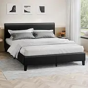 ALFORDSON Bed Frame Bed Base King Size, Mattress Platform with Wooden Slats & Adhesive Velcro Strips, Mattress Foundation 320kg Capacity, PU Leather Black