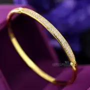 24K YELLOW GOLD FILLED mini DIAMONDS SIMULANT 4MM BAND SOLID WOMENS BANGLE 60mm