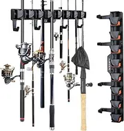 BOOSTEADY Fishing Rod Holders for Garage with 4 Hooks Fishing Pole Holders, Wall Mounted Fishing Rod Rack Holds Up to 8 Rods or Combos, Fishing Gear Storage Organizer