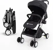 [TUNZBI] Travel Stroller, Ultra Lightweight One-Hand Compact Foldable Baby Travel Pram & Stroller with Adjustable Built in Carry Strap and Cup Holder, Easy Carry with Adjustable Suitcase Handle (Black)