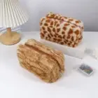 Leopard Print Pen Bag Plush Stationery Organizer Makeup Bag Srudents