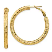 14K Yellow Gold 4X30mm Diamond-Cut Round Omega Back Hoop Earrings