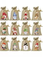24Pcs Christmas Burlap with Drawstring Linen Reusable XMAS Party Gift Favors Bag