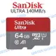 【中壢NOVA-水世界】【APP下單4%點數回饋】SanDisk ULTRA Micro 64G【無轉卡版 A1 讀140MB/s】TF卡 公司貨