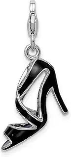 [JewelryWeb] 925 Sterling Silver Polished Fancy Lobster Closure 3 D Enameled Black High Heel With-Lobster Clasp Charm 32x13mm Pendant Necklace for Women