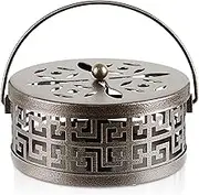 Retyion Exquisite Metal Mosquito Coil Holder Long-Lasting Coil Incense Burner for Indoor and Outdoor (Bronze)