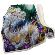 Fantasy Space White Dragon and The Moon Throw Blanket