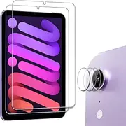 ProCase 2 Pack Screen Protector for iPad Mini A17 Pro 2024 Mini 6 2021 8.3 inch with 3 Camera Lens Protector, 9H Hardness HD Clear Tempered Glass Film Guard for iPad Mini 7th 6th Generation