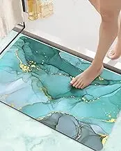 DEXI Bath Mat Rugs Bathroom Floor Mats Super Absorbent Ultra Thin Low Profile Non Slip Quick Dry Washable Carpet for Sink Shower Toilet, 16"x24" Turquoise Green