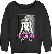 [Marvel] Women's Classic She Bad Junior's Raglan Pullover with Coverstitch