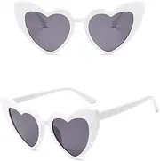 [Caeedn] Heart Sunglasses Women Cat Eye Sun Glasses Female Retro Love Heart Shaped Glasses Ladies UV400 Protection (Frame Color : White)