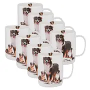 8PK Ashdene Puppy Love Australian Shepherd Mug New Bone China 400ml/11.5cm White