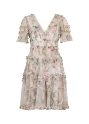 Needle & Thread Rose Powder Printed Ruffled Tulle Mini Dress - Multicoloured - 12 (UK12 / M) 12 (UK12 / M)